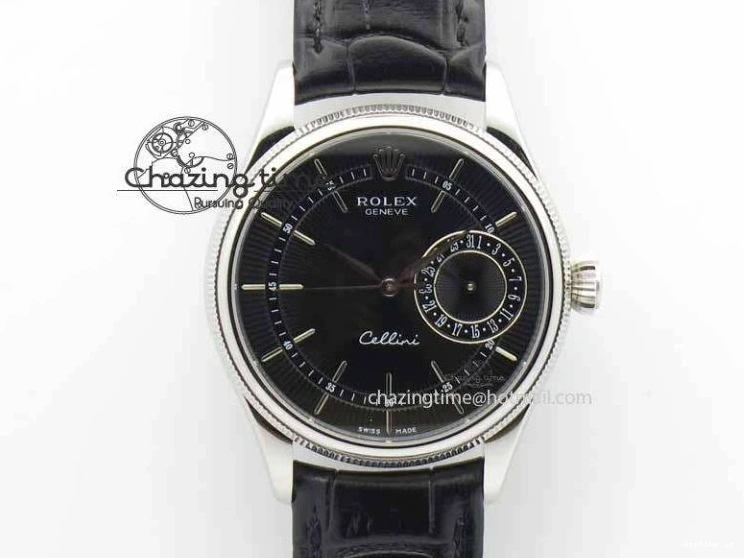 1223 Cellini Date VF Best Edition SS Black Dial Stick Markers On Black Leather Strap A Lightweight 3725